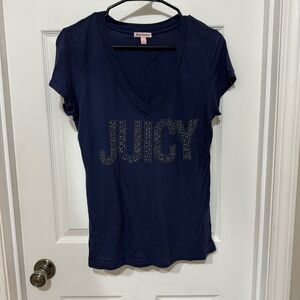 Juicy Couture Navy Blue Rhinestone Short Sleeve Tee